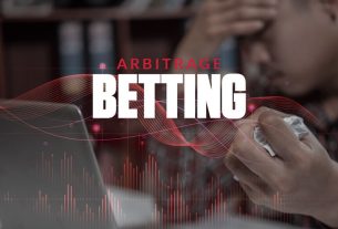 arbitrage betting text overlay over a man with a clenched fist